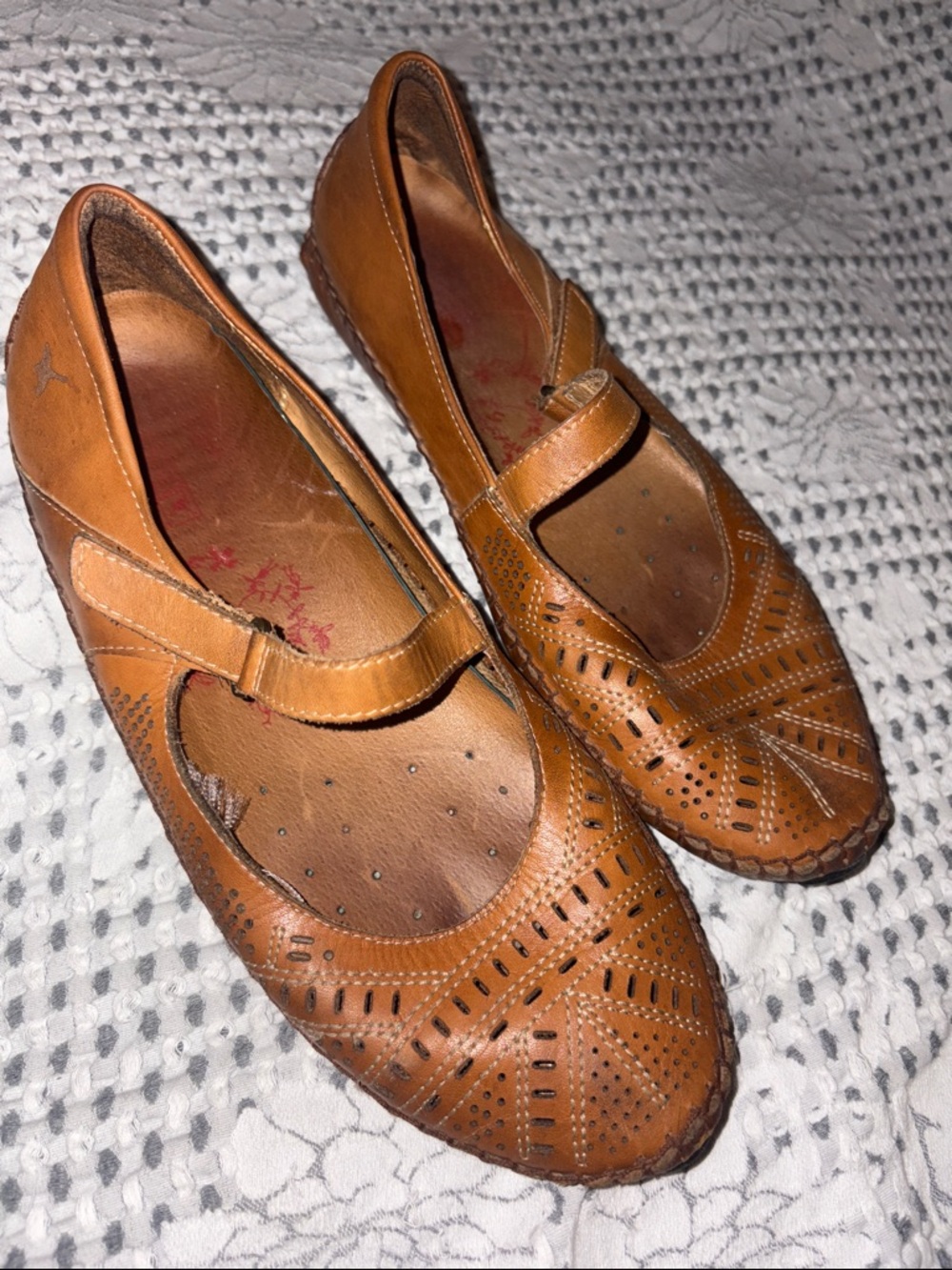 PIKOLINOS Tan Mary Jane Leather Flats